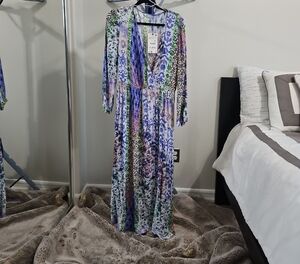 NWT Zara Blue and Green Patterned Maxi Dress
